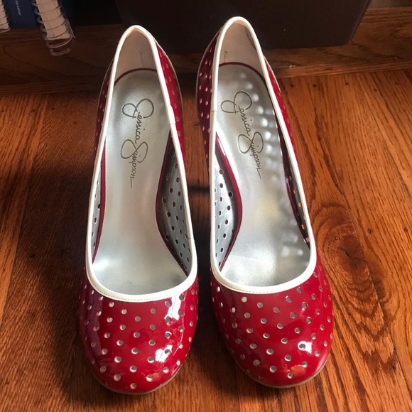 Jessica Simpson red and white heels size 7.5 - Picture 1 of 5